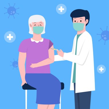 Yaşlı kadın aşılama konsepti vektör tasarımı