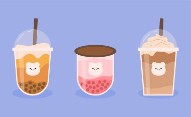 Buzlu boba ya da köpüklü çay aromalı düz tasarım.