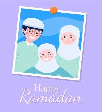 Ramazan Bayramı Mübarek vektör tasarımının mutlu Müslüman aile portresi