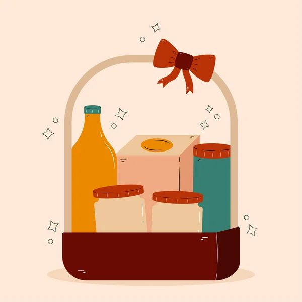 Hand Drawn Hampers Gift Parcel Food Beverages Snack Jar Vector — Stock Vector