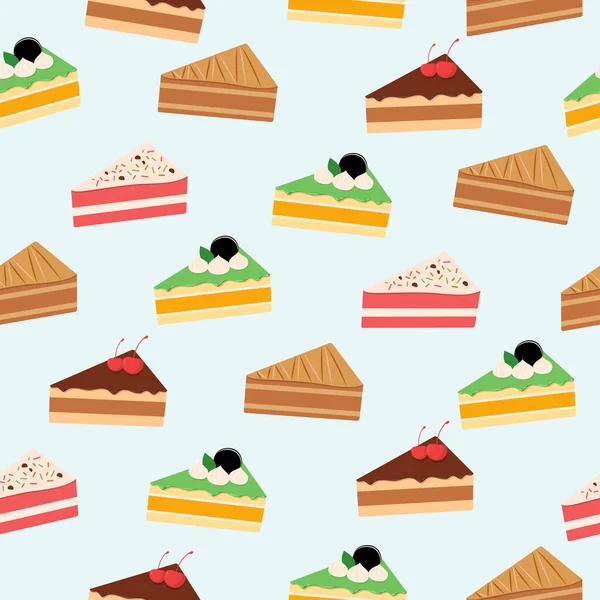 Handgezeichnet Verschiedene Stück Kuchen Nahtlose Muster Hintergrund Vektor Design — Stockvektor