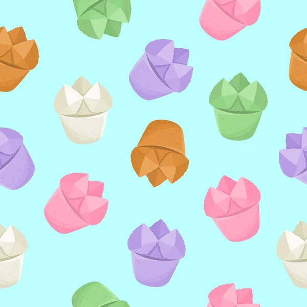 Illustration Traditional Indonesian Snacks Kue Mangkok Steamed Cupcake Seamless Pattern — Stock Vector