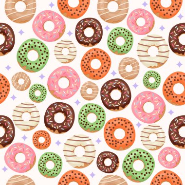 Üst görünümün elle çizilmiş renkli lezzetli çörekler pürüzsüz model arka plan vektör stoğu