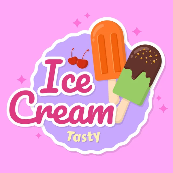 Ручной Рисунок Вкусного Красочного Мороженого Вкусный Наклейка Векторный Запас Этикетки — стоковый вектор