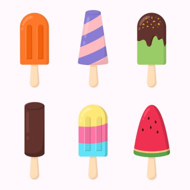Elle çizilmiş renkli dondurma buzlu dondurma vektör stok tasarımı