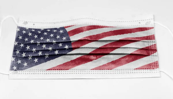 Máscara Quirúrgica Con Bandera Nacional Estados Unidos Impresa Covid Pandémico — Foto de Stock
