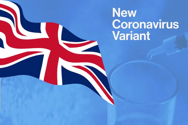 Anuncio Nueva Variante Del Coronavirus Con Bandera Británica Ondeando Salud — Foto de Stock