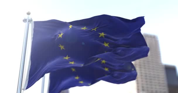 Due Bandiere Europee Sventolano Nel Vento Unione Europea Comunità Economica — Video Stock