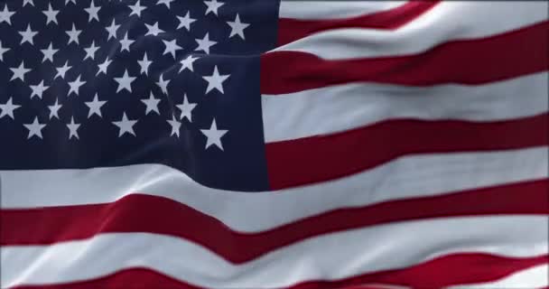Vista Perto Bandeira Americana Acenando Vento Foco Seletivo Democracia Independência — Vídeo de Stock