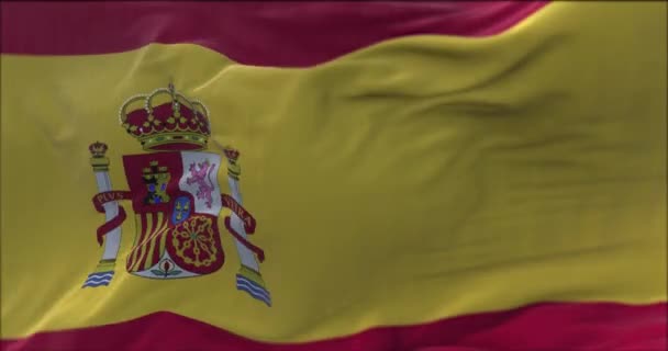 Vista Cerca Bandera Nacional Española Ondeando Viento Enfoque Selectivo Animación — Vídeos de Stock