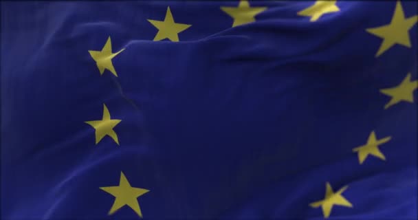 Закрыть Вид Развевающийся Ветру Флаг Европейского Союза Выборочный Фокус Реалистичная — стоковое видео