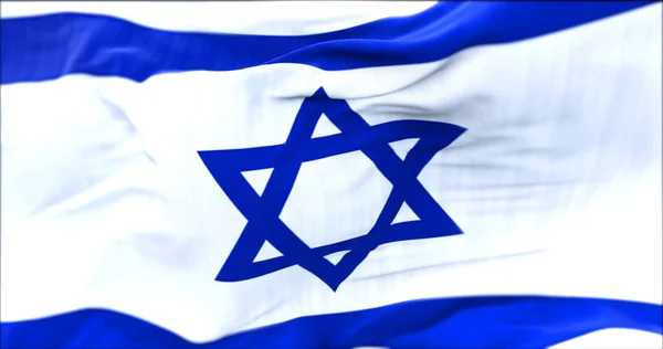 Zavřít Pohled Izraelskou Vlajku Vlnící Větru Selektivní Zaměření — Stock fotografie