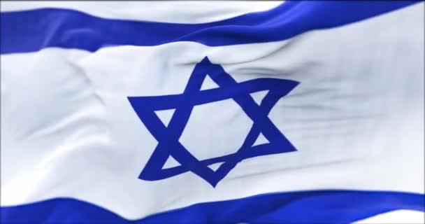 Närbild Israels Flagga Viftar Vinden Selektivt Fokus Realistisk Sömlös Animation — Stockvideo