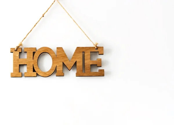 Home Wood Decorative Lettering Hanging White Wall Home Interior Copy — Stock Photo, Image