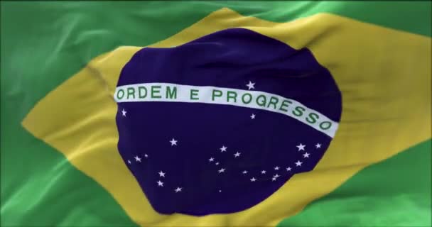 Close View Flag Brazil Waving Wind Selective Focus Realistic Seamless — Stock Video