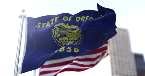Bandeiras Estado Oregon Dos Estados Unidos Acenando Vento Democracia Independência — Vídeo de Stock