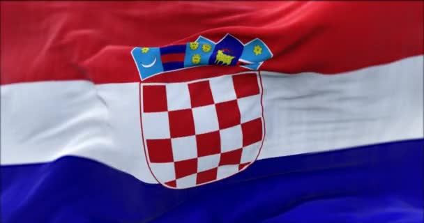 克罗地亚国旗在风中飘扬的细节 民主和政治 欧洲国家 3D无缝动画 — 图库视频影像