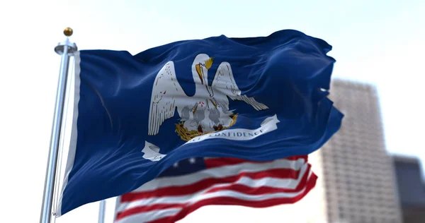 Las Banderas Del Estado Luisiana Los Estados Unidos América Ondeando —  Fotos de Stock