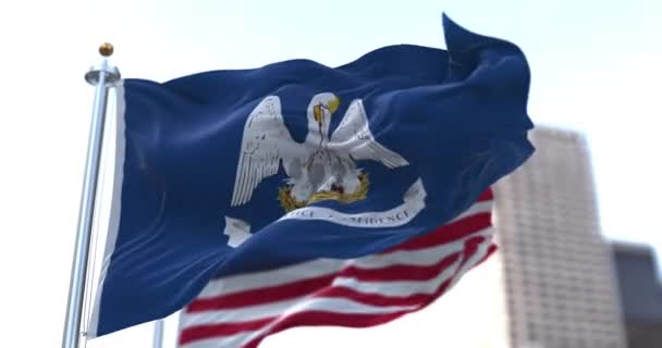 Bandeiras Estado Louisiana Dos Estados Unidos América Acenando Vento Democracia — Vídeo de Stock