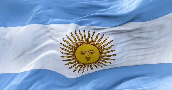 Close Van Nationale Vlag Van Argentinië Wapperend Wind Horizontale Gestreepte — Stockfoto