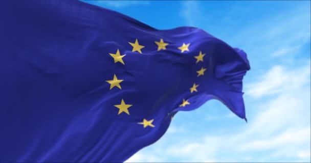 Drapelul Uniunii Europene Flutură Vânt Comunitatea Economică Financiară Politică Economie — Videoclip de stoc