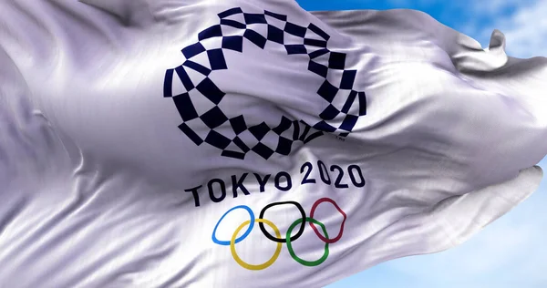 Tokyo Japon Juillet 2021 Drapeau Olympique Tokyo 2020 Agitant Vent — Photo