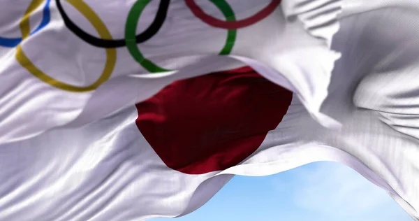 Tokio Japón Julio 2021 Bandera Nacional Japón Ondeando Con Bandera — Foto de Stock