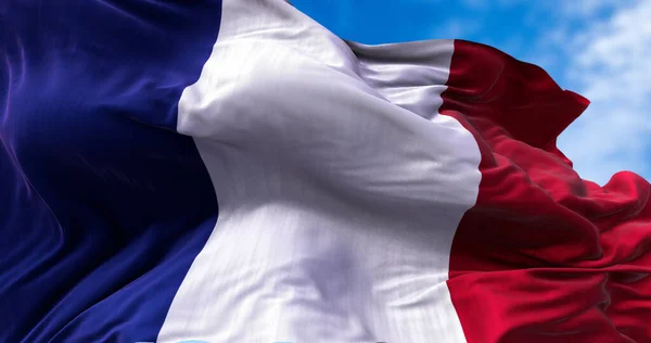 Detal Flagi Narodowej Francji Powiewającej Wietrze Demokracja Polityka Państwo Europejskie — Zdjęcie stockowe