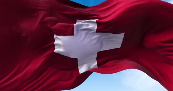 Detail Der Schweizer Nationalflagge Die Wind Weht Demokratie Und Politik — Stockvideo