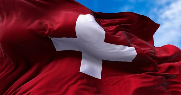 스위스 국기가 바람에 나부끼는 민주주의와 국가들 입니다 바다없는 애니메이션 — 스톡 사진