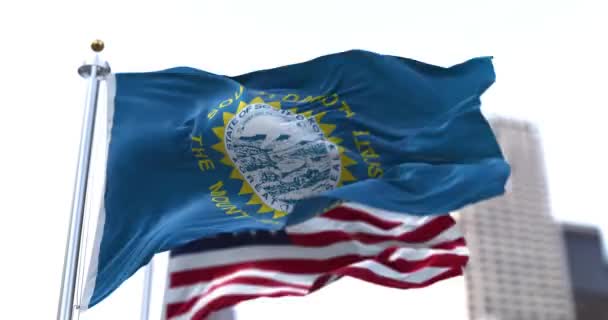 Die Flagge Des Bundesstaates South Dakota Weht Wind Hintergrund Die — Stockvideo