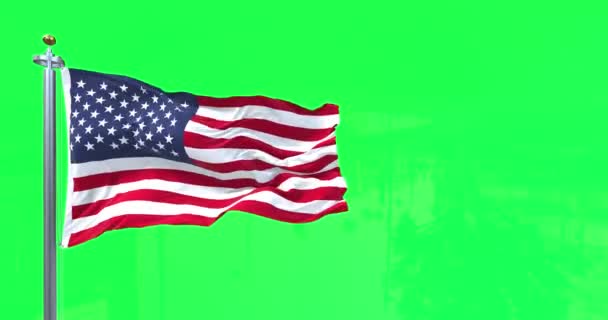 Bendera Amerika Melambai Angin Dengan Layar Hijau Latar Belakang Fokus — Stok Video