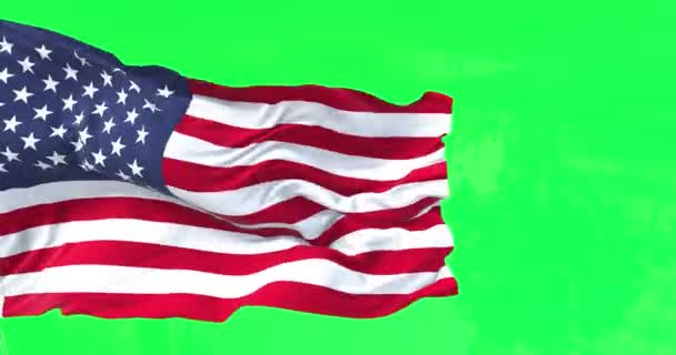 Bandeira Americana Acenando Vento Com Tela Verde Fundo Foco Seletivo — Vídeo de Stock