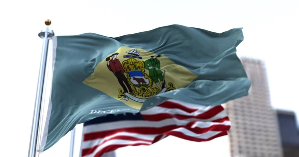 Die Flagge Des Bundesstaates Delaware Weht Wind Die Amerikanischen Sterne — Stockfoto