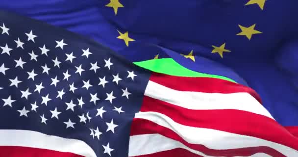 Las Banderas Los Estados Unidos Unión Europea Una Encima Otra — Vídeo de stock