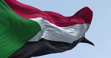 Bahrain flag waving in the wind. White band on the left and a red area on the right, five triangles forming a serrated line. Seamless 3d render animation. Slow motion loop. Selective focus