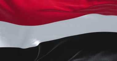 Bahreyn bayrağı rüzgarda dalgalanıyor. Soldaki beyaz şerit ve sağdaki kırmızı bölge, tırtıklı bir çizgi oluşturan beş üçgen. Kusursuz 3 boyutlu animasyon. Yavaş çekim döngüsü. Seçici odak