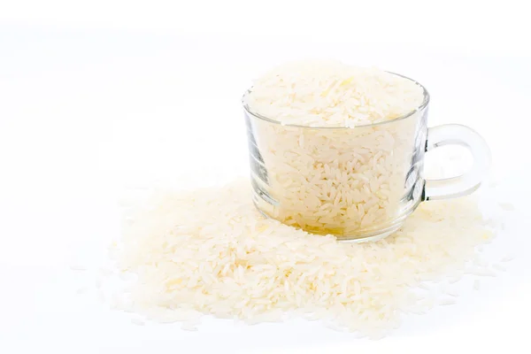 Grano de arroz sobre fondo blanco — Foto de Stock