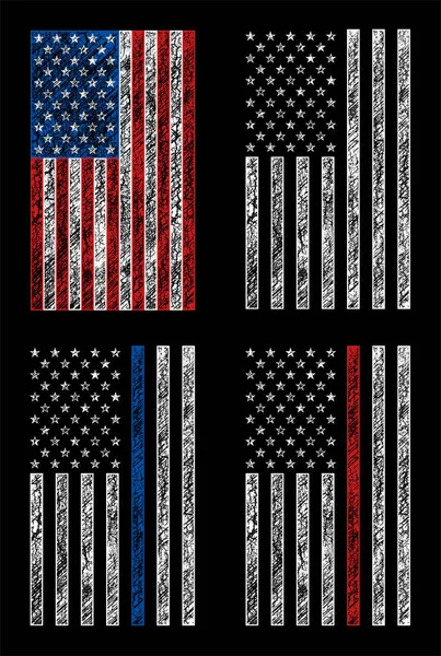 Grunge Amerikai Egyesült Államok Rendőrség Tűzoltó Zászlóbeállítás Vektor Tervezés — Stock Vector