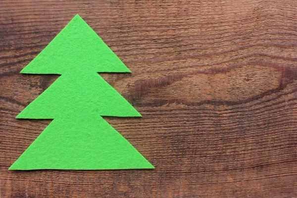 Christmas Tree Made Felt Fabric Wooden Background Top View Copy — Zdjęcie stockowe