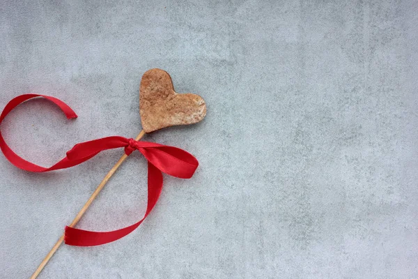 Heart Shaped Cookies Stick Gray Background Overhead View Homemade Valentines — Foto Stock