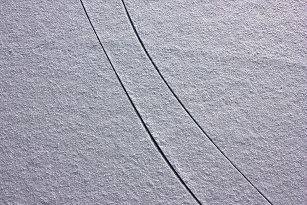 Des Traces Patins Sur Neige Fraîche Fond Texture Neige — Photo