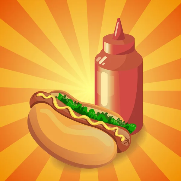 Ketchup and hot dog — Stock Vector