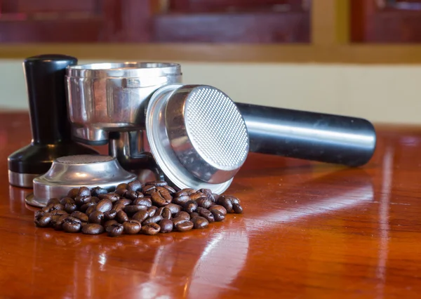Coffee Beans and Coffee Brewing Machine Parts — Stock Photo, Image