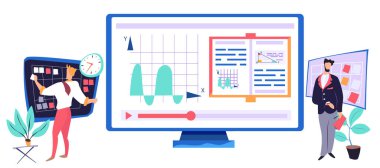 İki ofis çalışanı çıkartmalı panolarla çalışıyor. Grafikteki değişikliklerin dinamiklerini izle