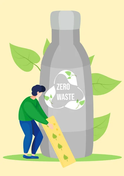 IJzeren waterfles met recycling logo afbeelding. Afval sorteren. Milieuvriendelijk. Nul afvalconcept — Stockvector