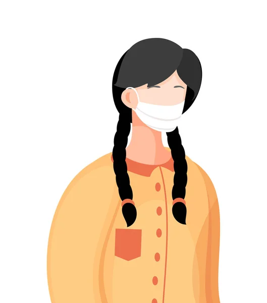 白い背景に顔の医療マスクを身に着けている女性のイラスト,ウイルスのパンデミック — ストックベクタ