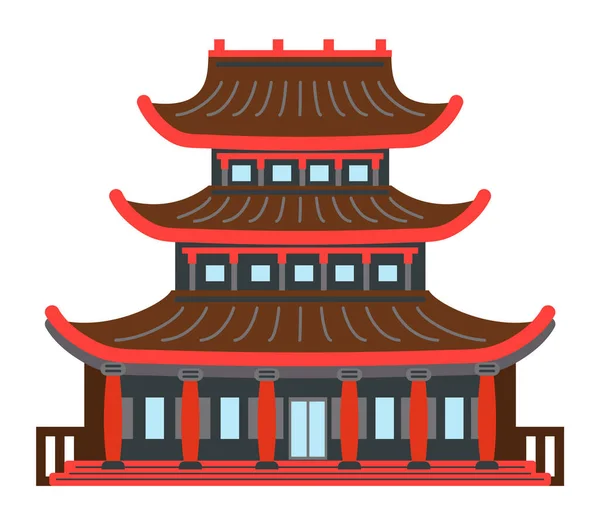 Edificio o templo asiático o chino en el estilo tradicional aislado sobre fondo blanco — Vector de stock