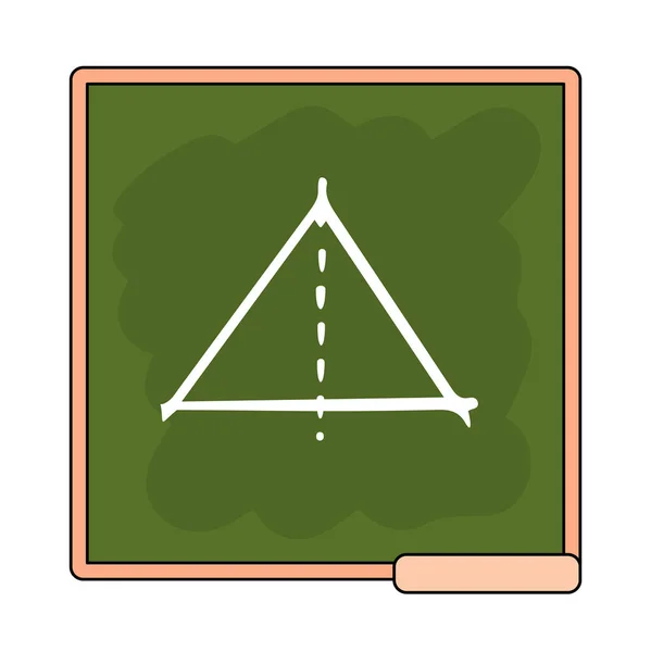 Векторная иконка зеленой школьной доски с рисунком треугольника с пунктирной линией, урок геометрии — стоковый вектор