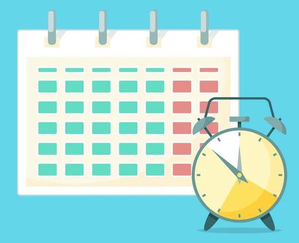 Часы перед календарем, расписанием и сроками. — стоковый вектор